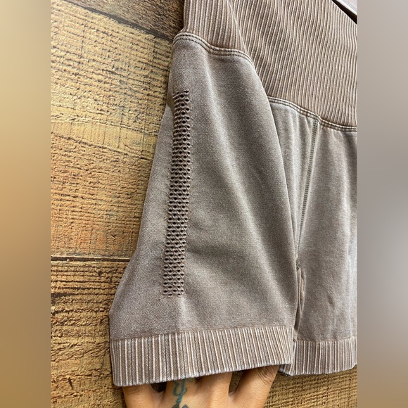Stone Washed Mocha Ribbed High Waist Shorts - Picture 2 of 2